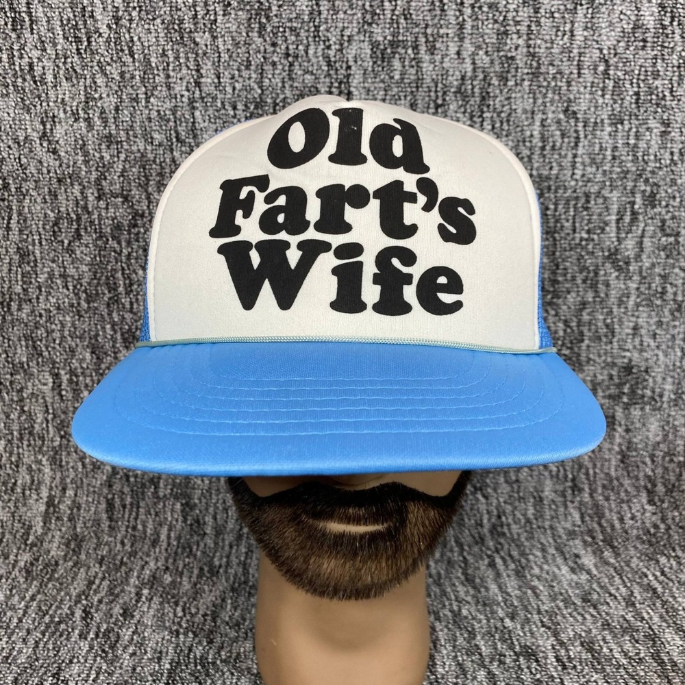 VTG Old‎ Farts Wife Trucker Hat Women OSFM Blue White Novelty Snapback Cap Novel